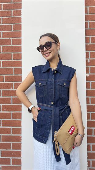 Massi Model Kuşaklı Jean Yelek