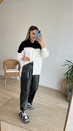 Beyaz Gömlek Detaylı Kapüşonlu Sweat