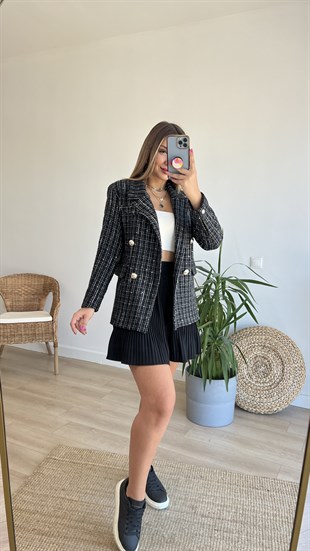 Siyah Beyaz Tüvit Blazer Ceket 