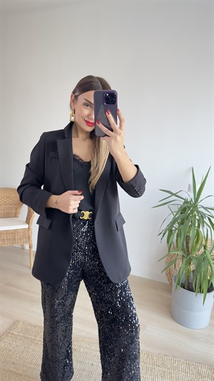 Siyah Tek Düğme Blazer Ceket 