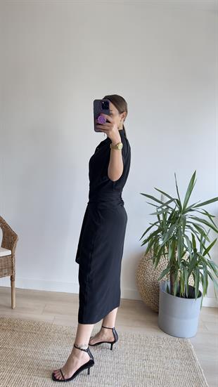 Agron Zra Model Kuşaklı Siyah Elbise