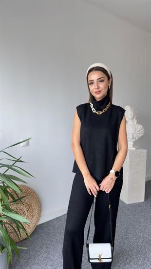 Soft Doku Balıkçı Siyah Kolsuz Takım