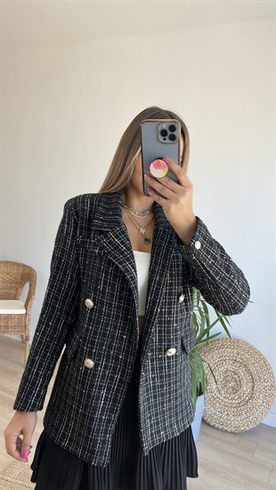 Siyah Beyaz Tüvit Blazer Ceket 