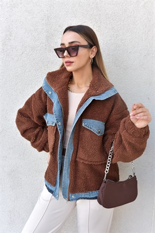 Kot Detaylı Kahve Teddy Mont