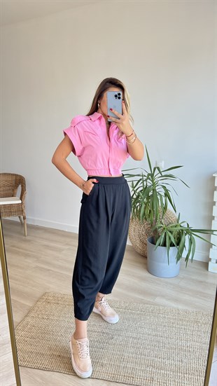 Zımba Detaylı Tasarım Pembe Ceket