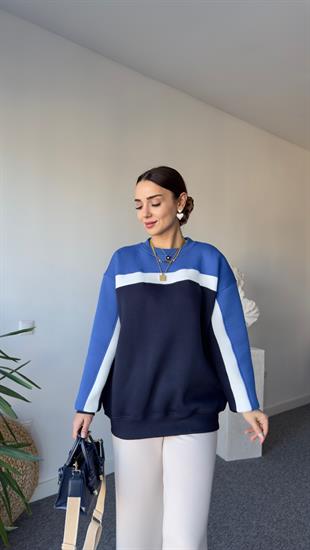 Beyaz Şeritli Çift Renk Sweat Mavi