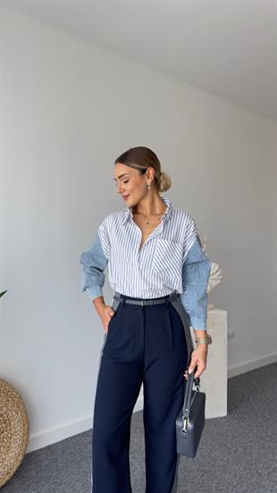 Stew Kollar Kotlu Çizgili Gömlek