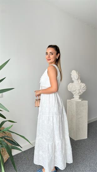 Pigot Astarlı Premium Beyaz Fisto Elbise 