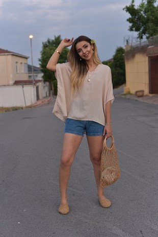 V Yaka Oversize Bluz