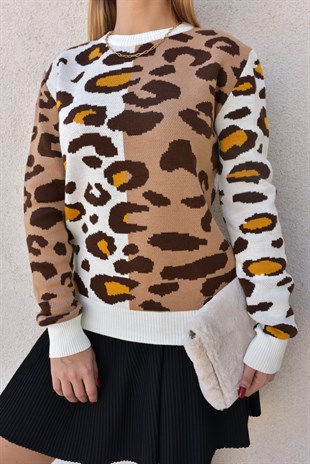 Kahve Leopar Desen Kazak