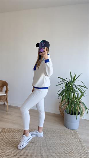 Kapüşonlu Mavi Detay Sweatshirt