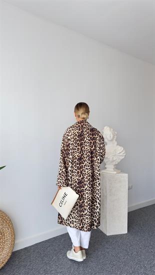 Önden Cepli Leopar Desenli Trençkot