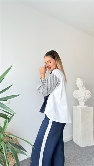 Mexa Poplin Garnili Şeritli Sweatshirt