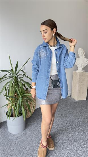 Phel Marka Model Taş İşlemeli Jean Gömlek