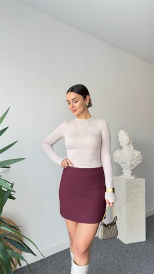 Bordo Aseo Fermuarlı Etek