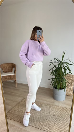Kol Pencere Detaylı Şardonlu Lila Sweat
