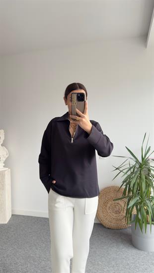 Polo Yaka Yarım Fermuarlı Laci Sweat