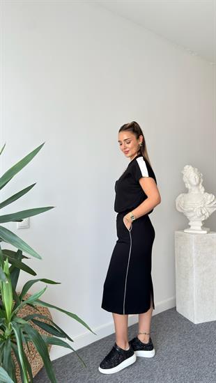 Siyah Ludo Garnili Etekli Modal Takım