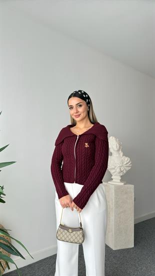 Bordo Prava Fermuarlı Kazak