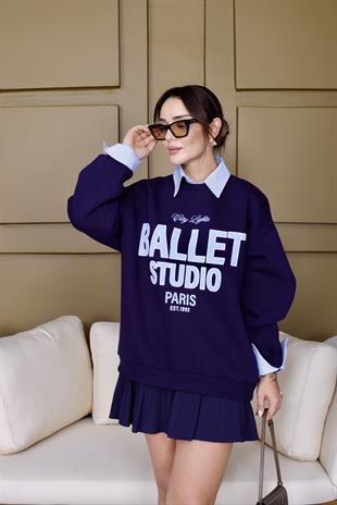 Ballet Yazılı Gömlek Detaylı Laci Sweatshirt