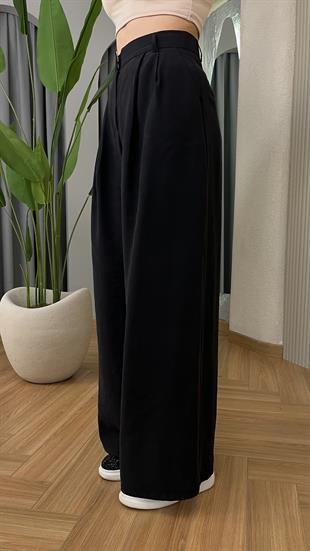 Siyah Tülna Bol Paça Tensel Pantolon
