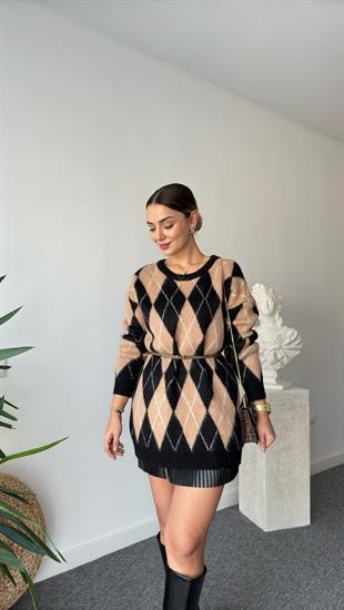 Adolf Camel Baklava Desenli Kazak