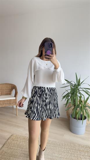 Kol Dekolteli Beyaz Şifon Bluz