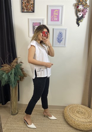 Yaprak Desen Yırtmaçlı Tshirt