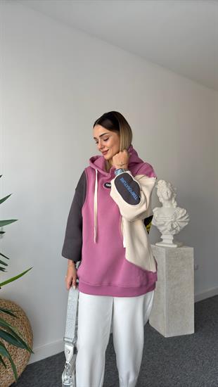 Off Renk Geçişli Kapüşonlu Sweatshirt