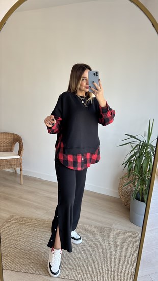 Kırmızı Ekose Detaylı Sweatshirt