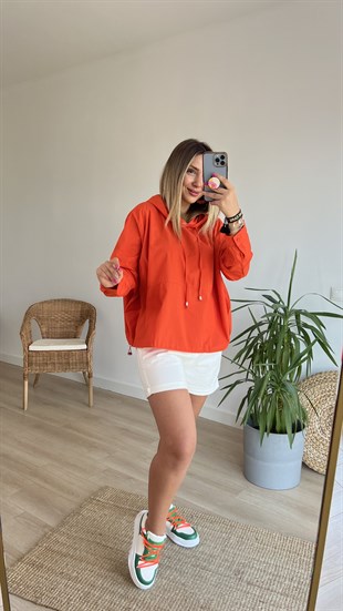 Poplin Turuncu Kapüşonlu Sweatshirt