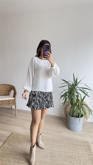 Kol Dekolteli Beyaz Şifon Bluz