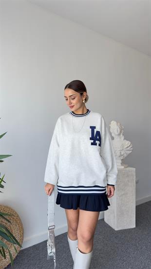 La Nakışlı Gri Sweatshirt