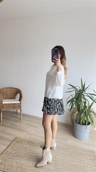 Kol Dekolteli Beyaz Şifon Bluz