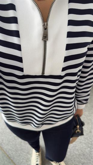 Lopi Yarım Fermuar Çizgili Sweatshirt