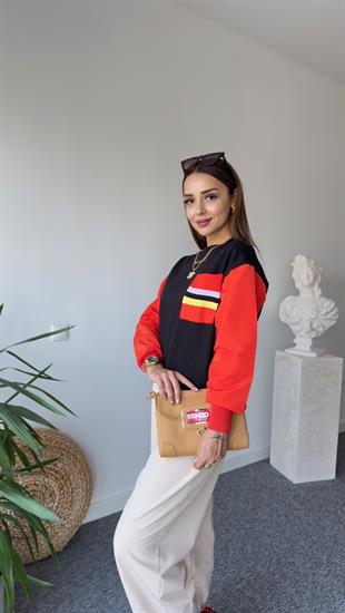 Kollar Kırmızı Paraşüt Detaylı Sweat