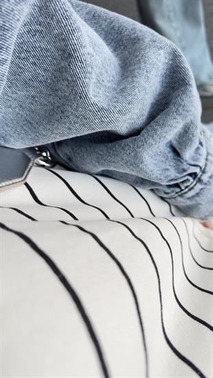 Helina Kot Detaylı Çizgili Beyaz Sweatshirt