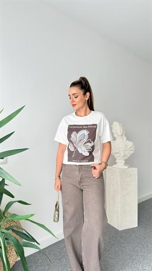 Taşlı Ve Çiçek Baskılı Tshirt