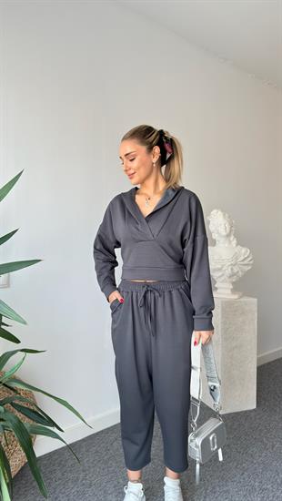 Gri Nela Kapüşonlu Modal Takım