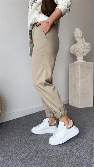 Paça Lastikli Haki Modal Gabardin Pantolon