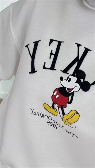 Mickey İşlemeli Beyaz Sweatshirt