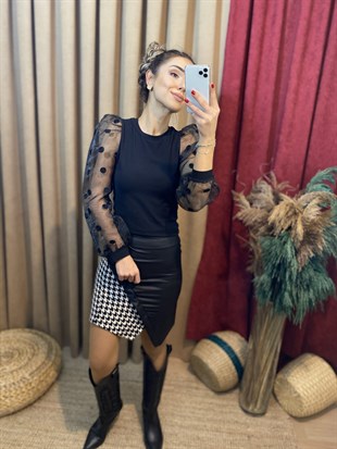 Organze Kol Puantiyeli Bluz