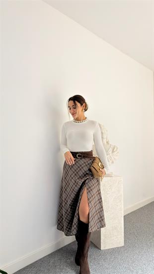 Orne Zra Model Kemerli Ekose Etek