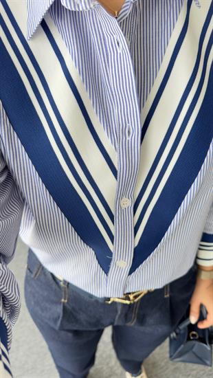 Made Ribanalı Çizgili Lacivert Gömlek