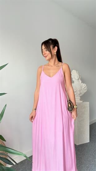 Pembe Merela Askılı Elbise