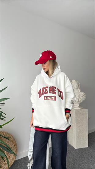 Eddy Yazılı Kapitone Kapüşonlu Beyaz Sweatshirt