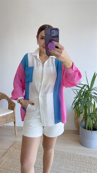 Gio Mavi Pembe Renk Geçişli Gömlek