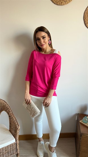 Omuz Detaylı Fuşya Bluz	