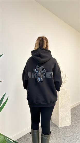 Siyah Sırtı Mickey Aksesuarlı Kapüşonlu Sweatshirt