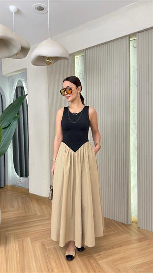 Bej Ronay Çift Parçalı Elbise
